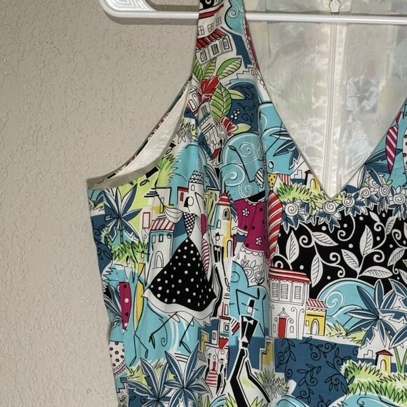 Kelly and Diane Vibrant Print Halter Beaded Trim  Dress Size 10 Cruise Vacation - Picture 4 of 16